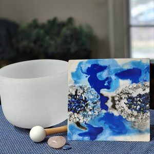 Lapis Frequency Anchor Metal Print with real Lapis Lazuli crystals in blue resin art